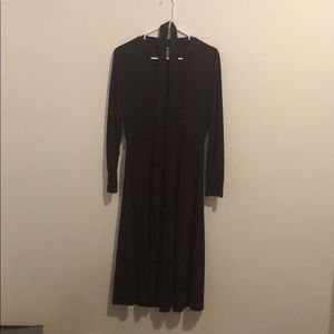 Mid length dress, burgundy purple color, tie waist